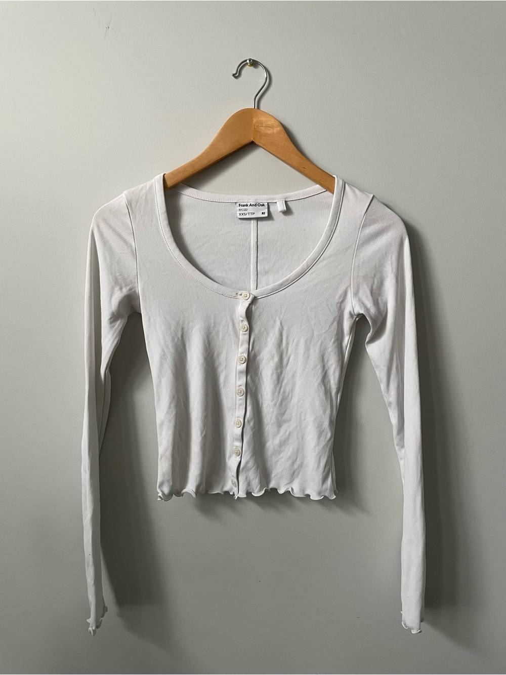 Frank & Oak White Long-Sleeve Ribbed Button Top